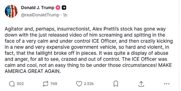 Former President Trump Labels ICU Nurse Alex Pretti as 'Agitator' and 'Insurrectionist' Over Video of Confrontation with Federal Immigration Agents