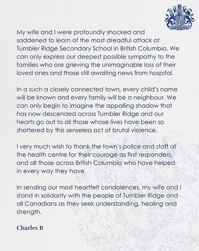 King Charles and Royal Family Condemn BC School Shooting, Express Solidarity with Tumbler Ridge Community