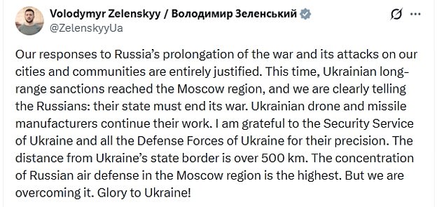 Zelensky Justifies Drone Strikes on Moscow Following Kyiv Attack
